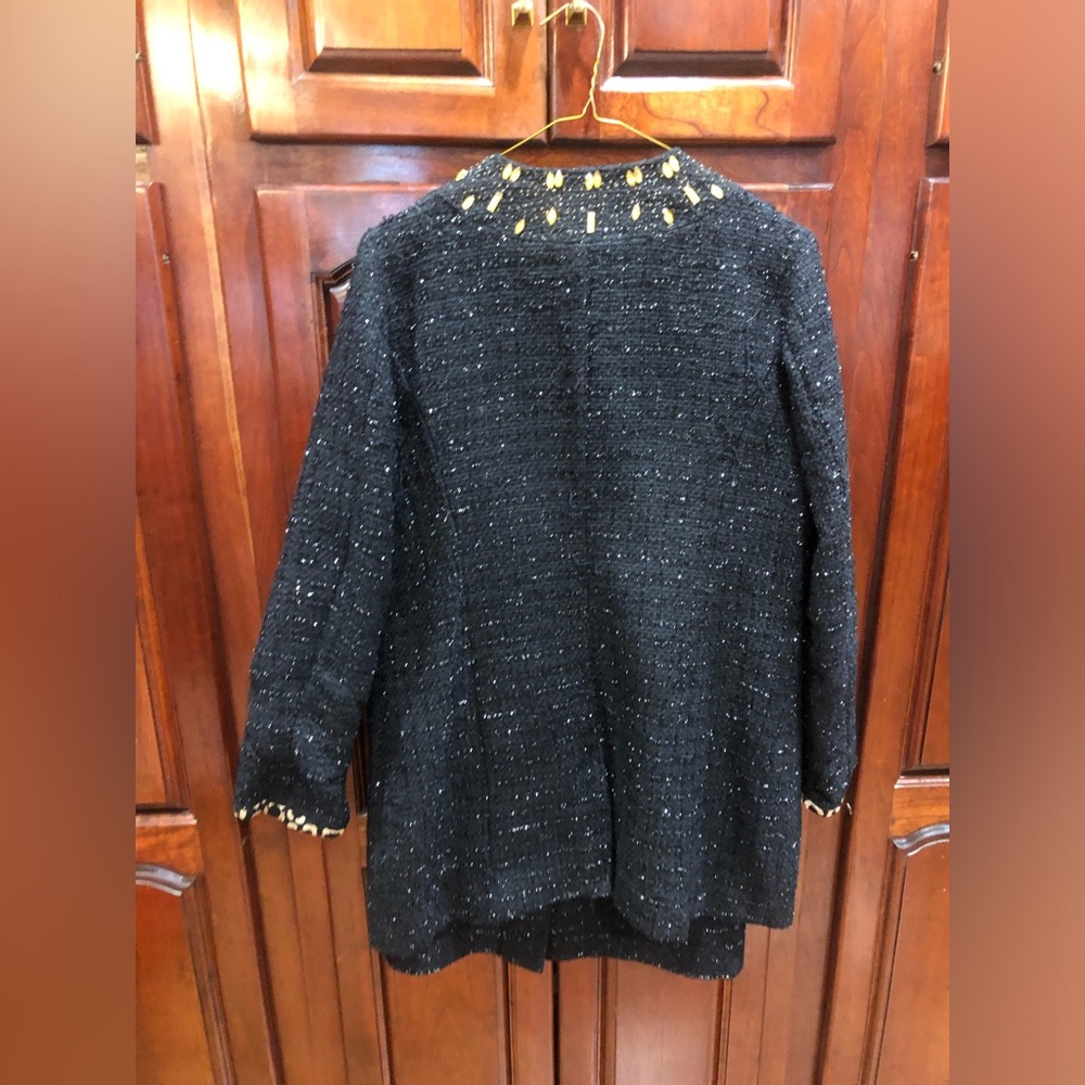 NWT Chico’s & Kasper Black Tweed Skirt Suit Sz M Gold Embellished Jacket Career - Picture 6 of 16